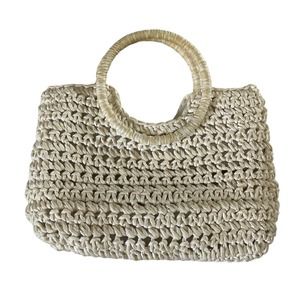 Cappelli Cream Circle Handle Boho Indie Straw Paper Bag